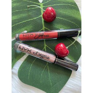 Lot Of 2 NYX  Matte Lip Gloss Lingerie Lace Detail Slip Tease Red Queen New